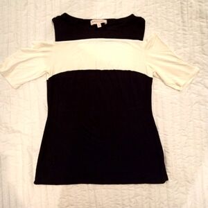 Philosophy black and cream cold shoulder top
